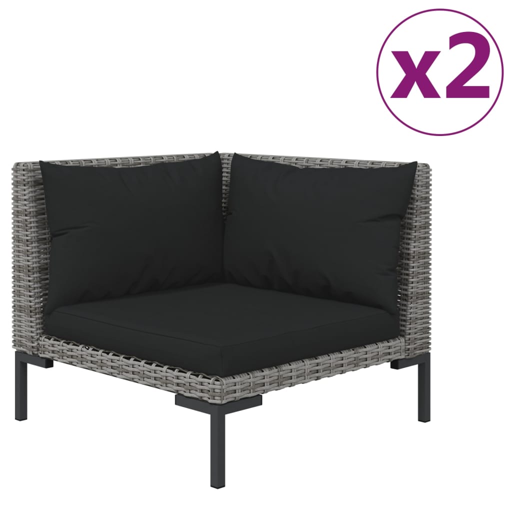 vidaXL Garden Sofas 2pcs with Cushions Half Round Poly Rattan