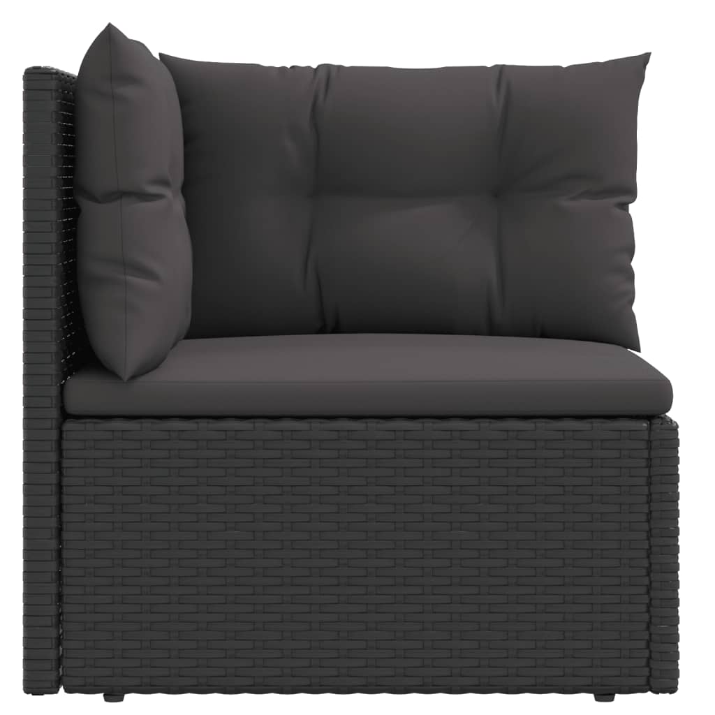 vidaXL Garden Corner Sofa with Cushions Black Poly Rattan
