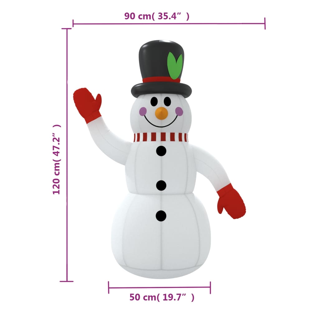vidaXL Christmas Inflatable Snowman with LEDs 120 cm