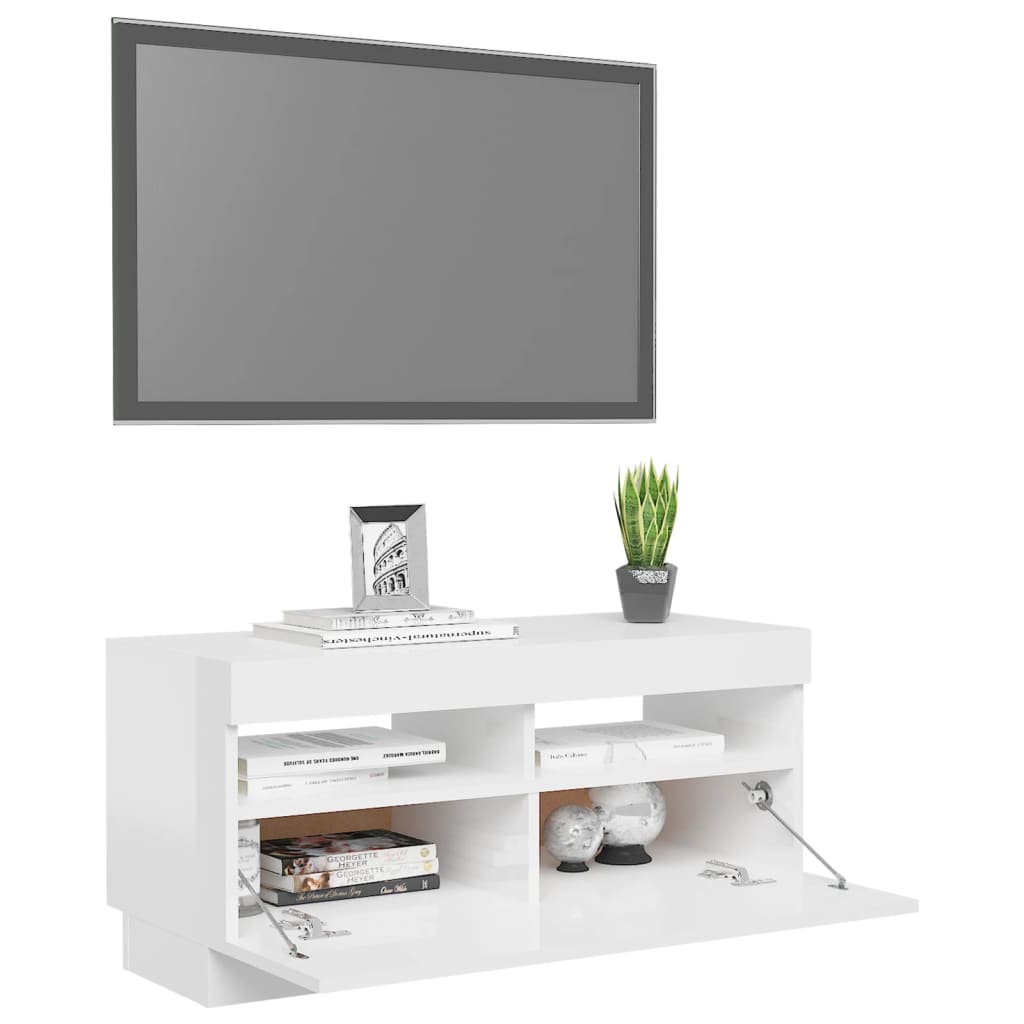 vidaXL TV Cabinet with LED Lights High Gloss White 80x35x40 cm