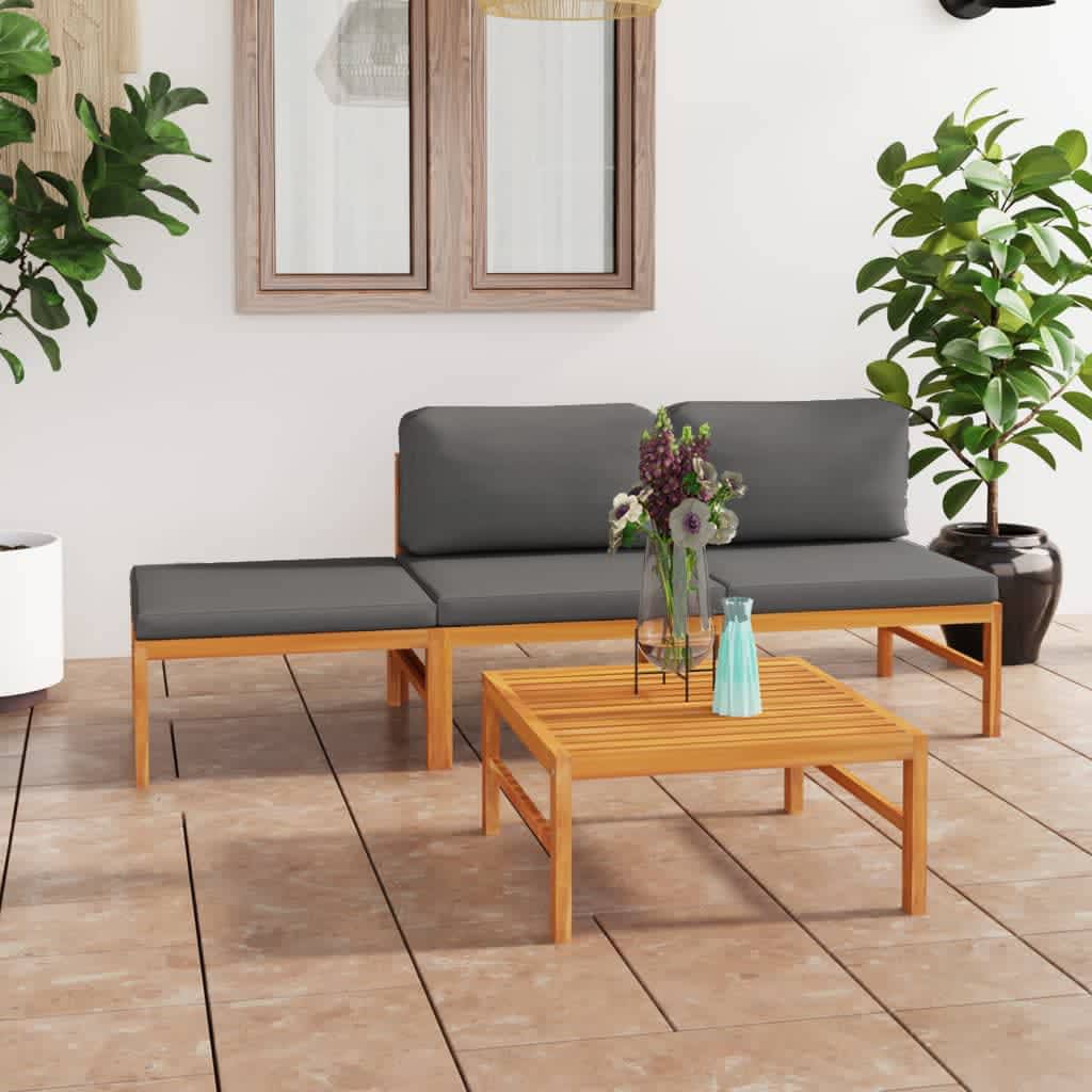 vidaXL 4 Piece Garden Lounge Set with Grey Cushions Solid Teak Wood