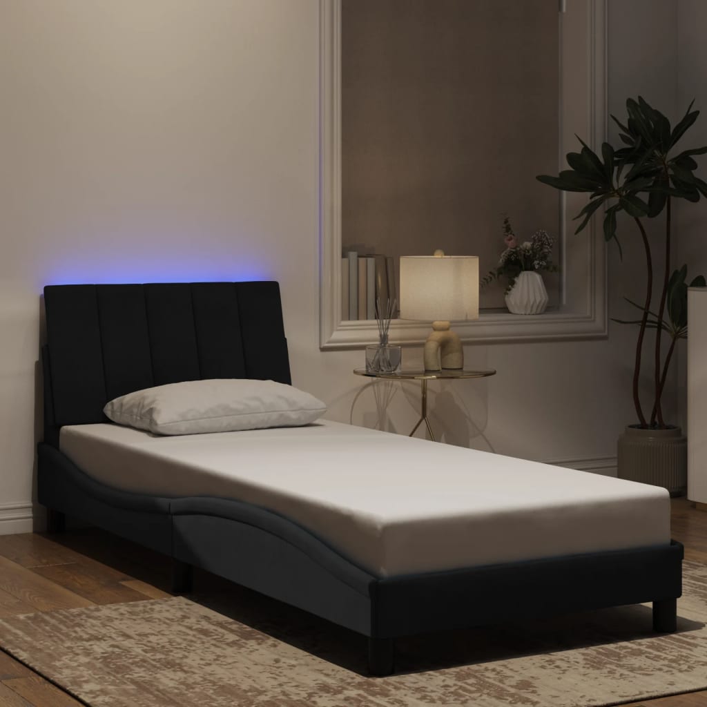 vidaXL Bed Frame with LED Lights Black 90x190 cm Velvet