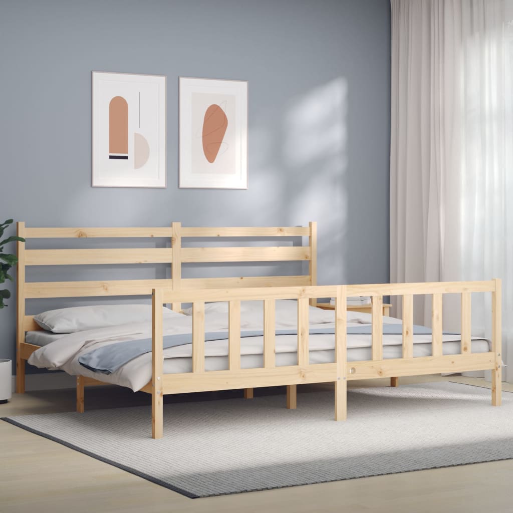 vidaXL Bed Frame with Headboard 180x200 cm Super King Solid Wood