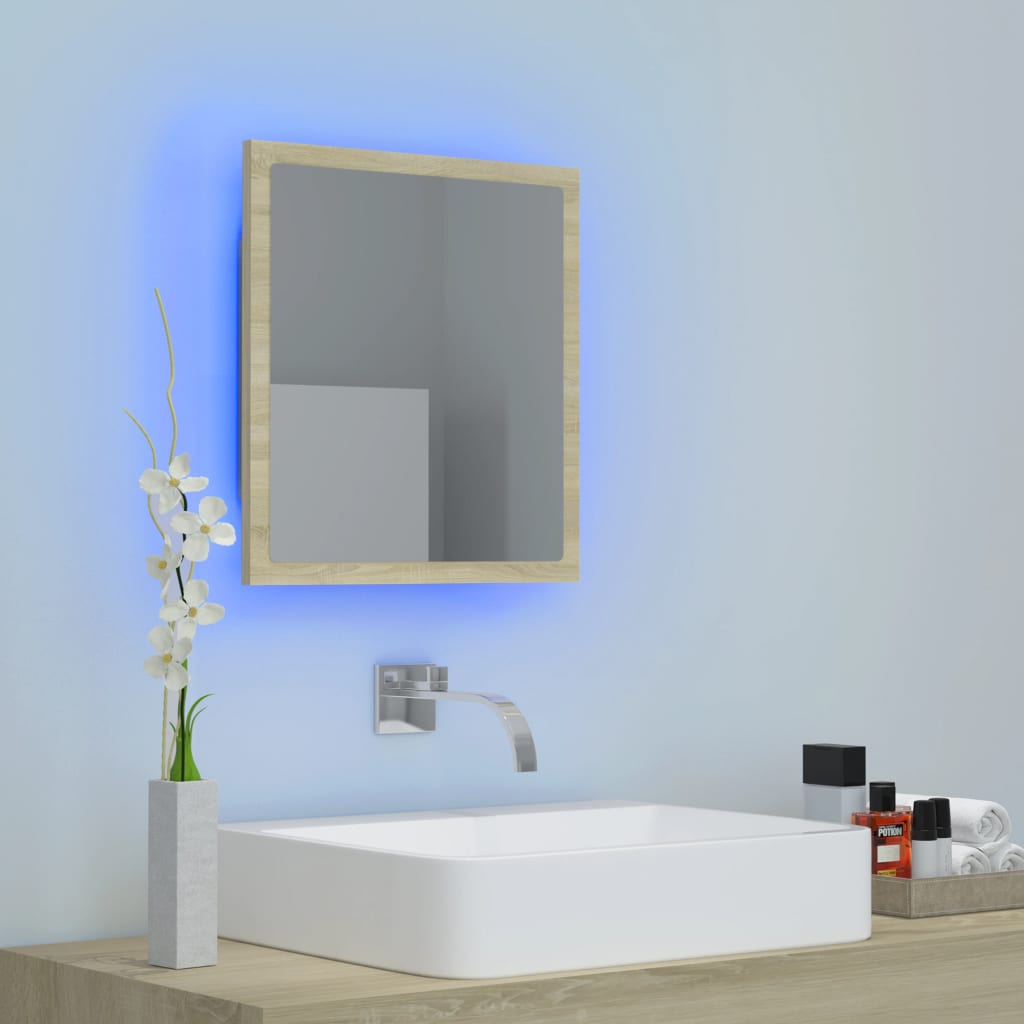 vidaXL LED Bathroom Mirror Sonoma Oak 40x8.5x37 cm Acrylic
