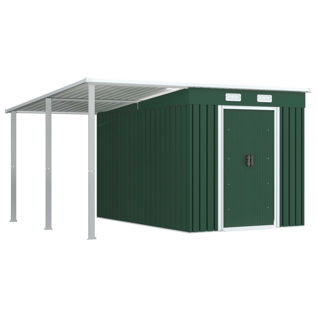 vidaXL Garden Shed with Extended Roof Green 336x270x181 cm Steel