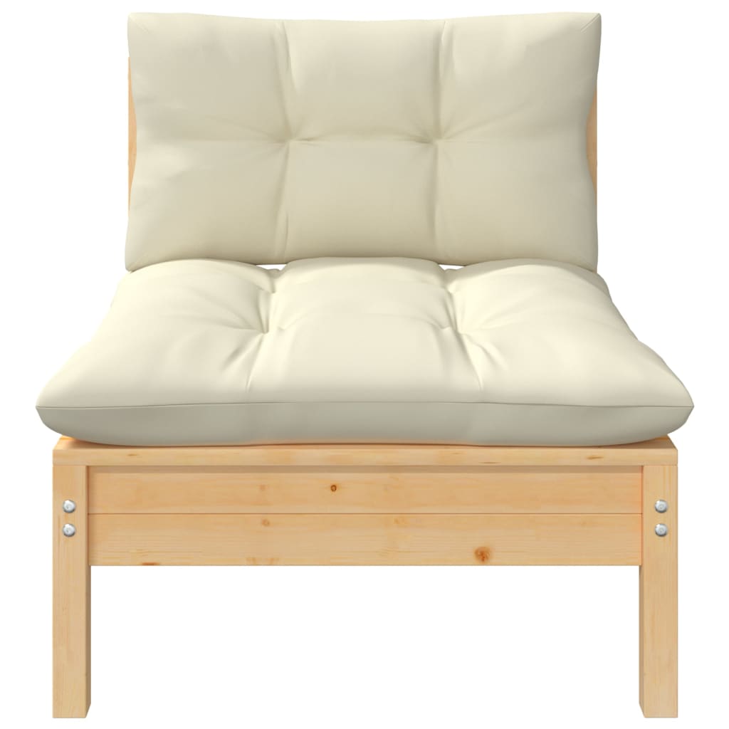 vidaXL Garden Middle Sofa with Cream Cushions Solid Pinewood