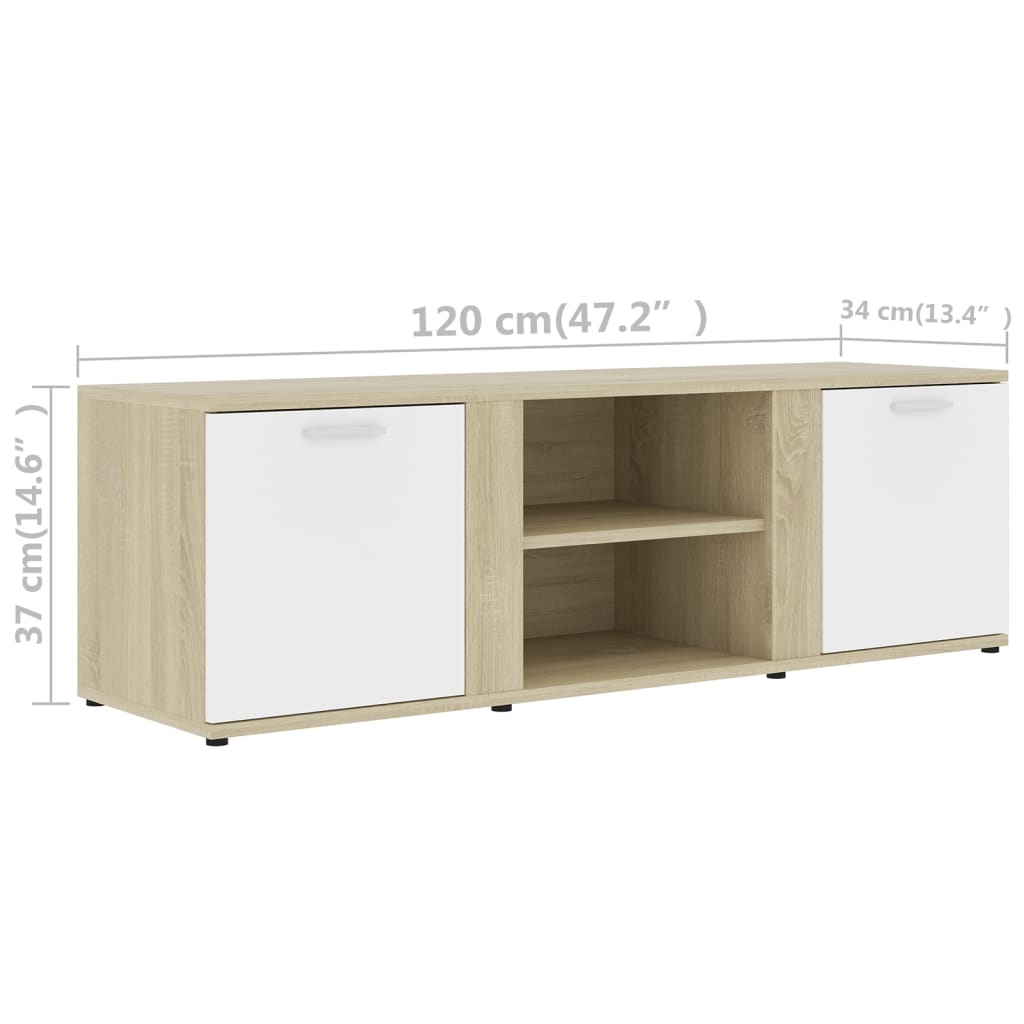 vidaXL TV Cabinet White and Sonoma Oak 120x34x37 cm Engineered Wood