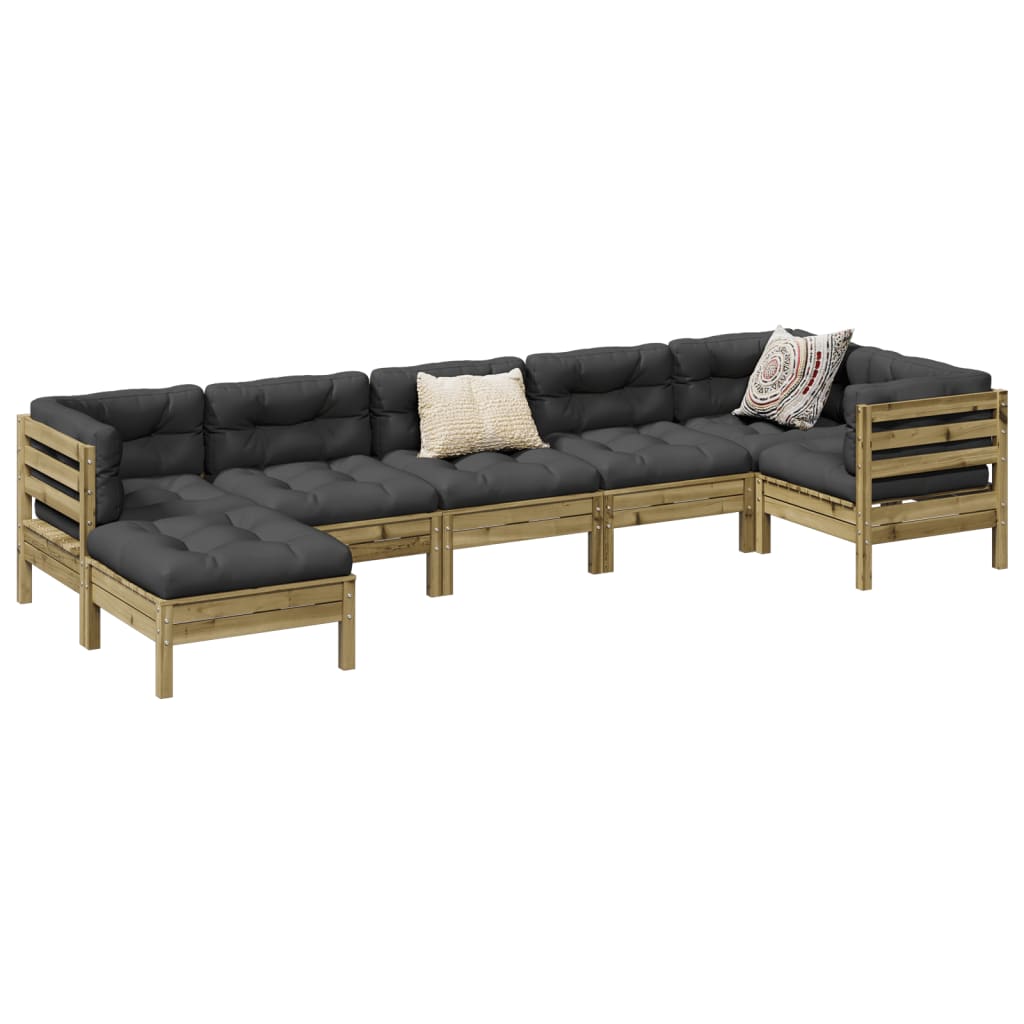 vidaXL 7 Piece Garden Sofa Set with Cushions Impregnated Wood Pine