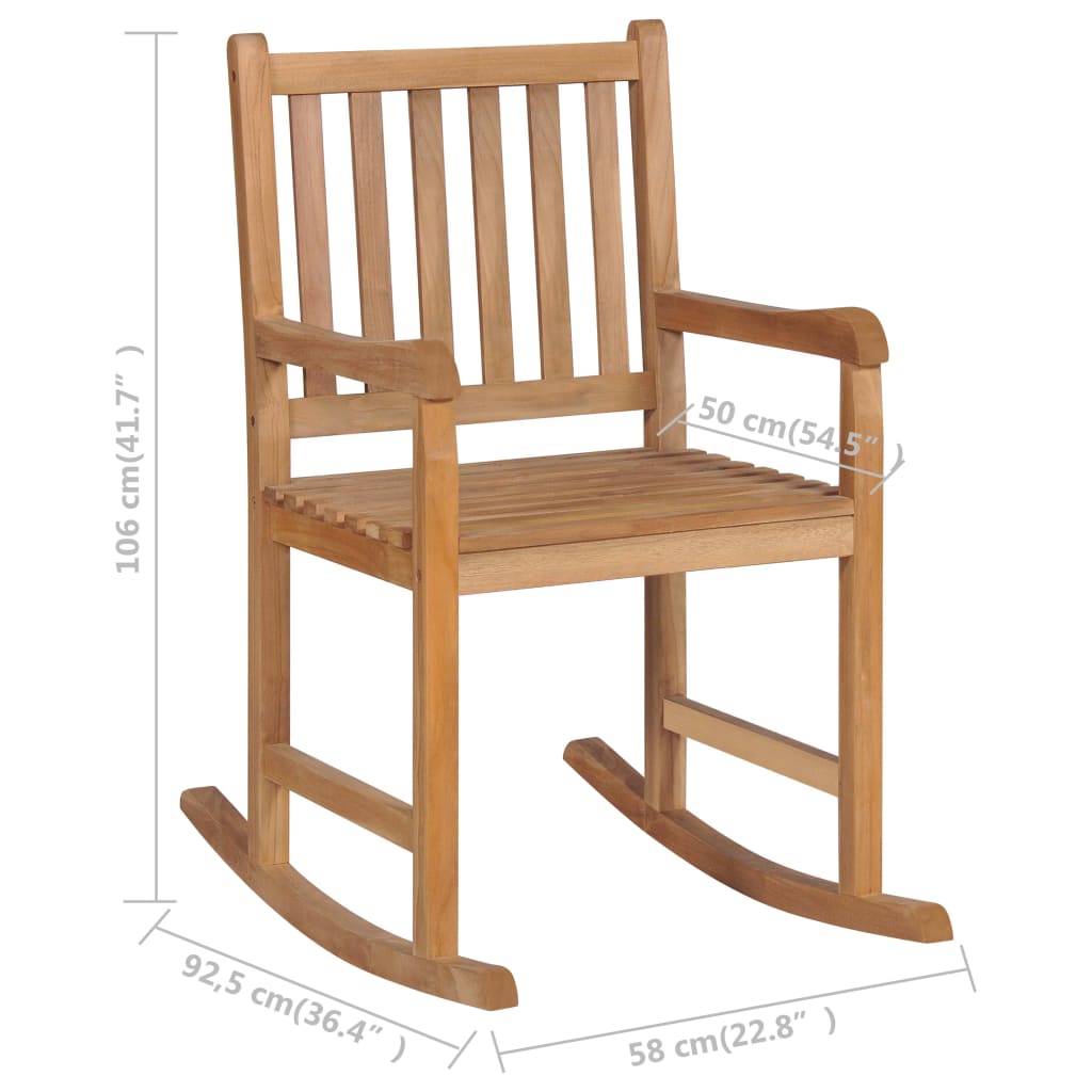 vidaXL Rocking Chair with Grey Cushion Solid Teak Wood