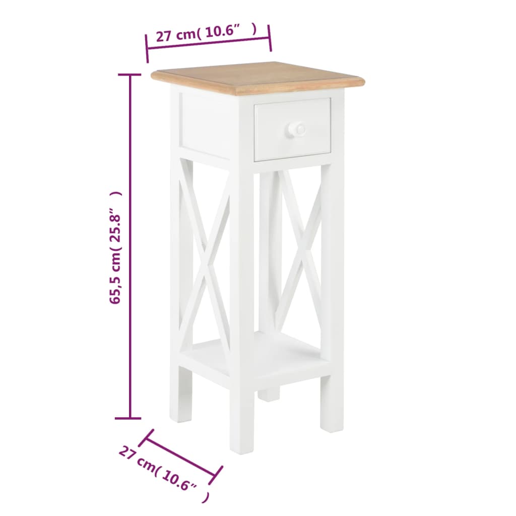 vidaXL Side Table White 27x27x65.5 cm Wood