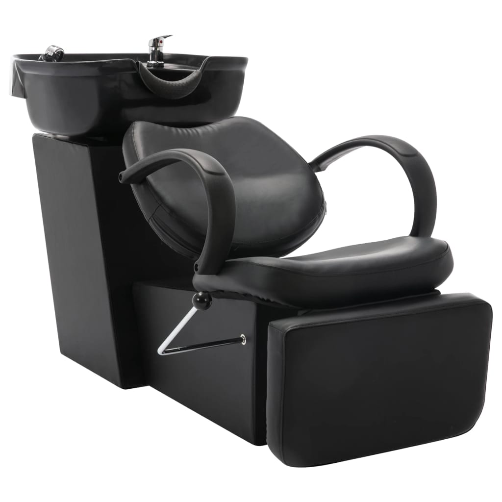 vidaXL Salon Shampoo Chair with Washbasin Black Faux Leather