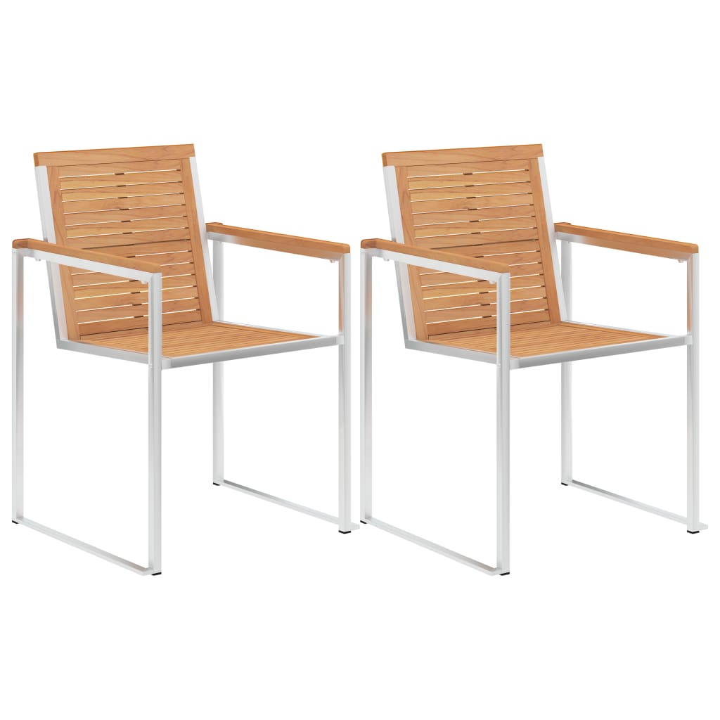 vidaXL Garden Chairs 2 pcs Solid Teak Wood and Stainless Steel