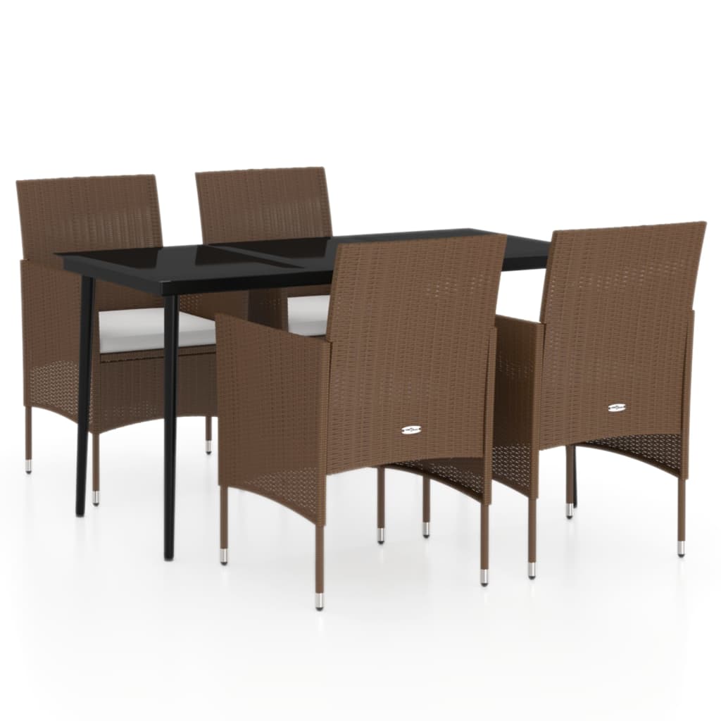 vidaXL 5 Piece Garden Dining Set with Cushions Brown and Black