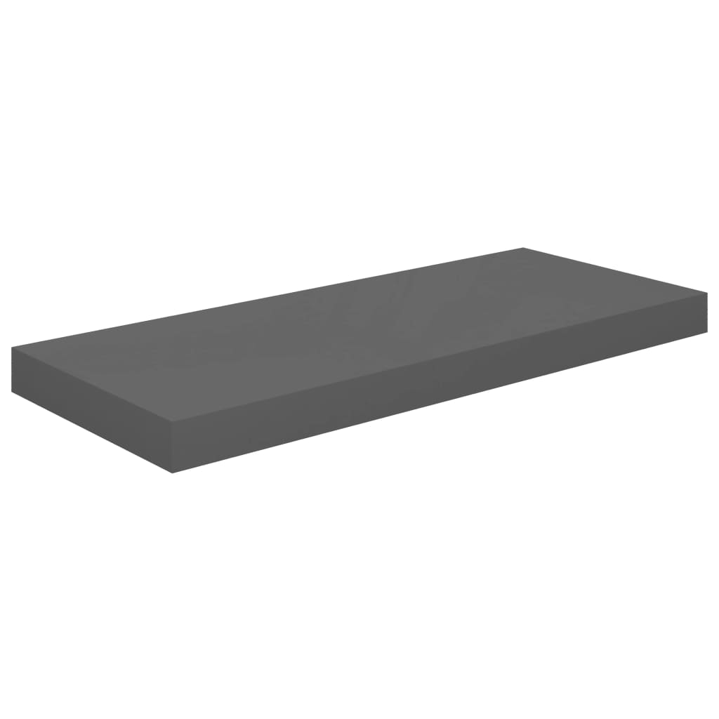 vidaXL Floating Wall Shelves 2 pcs High Gloss Grey 60x23.5x3.8 cm MDF