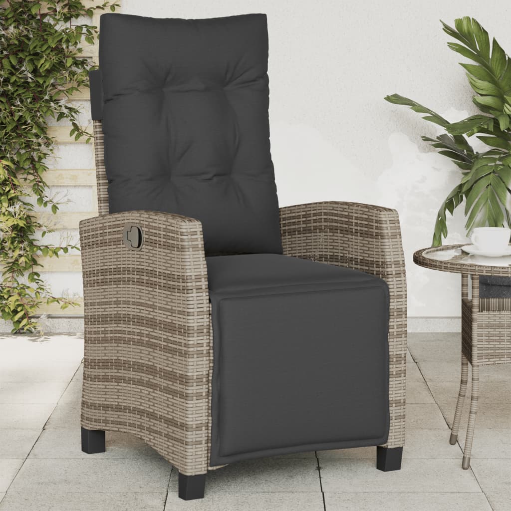 vidaXL Reclining Garden Chair with Footrest Grey Poly Rattan