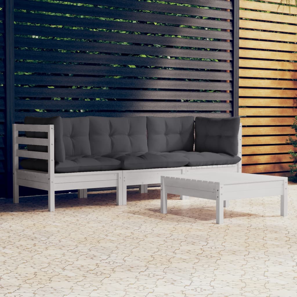 vidaXL 4 Piece Garden Lounge Set with Anthracite Cushions Pinewood
