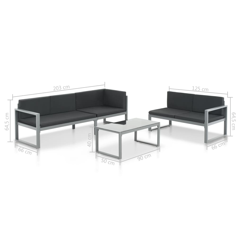 vidaXL 3 Piece Garden Lounge Set with Cushions Aluminium Black