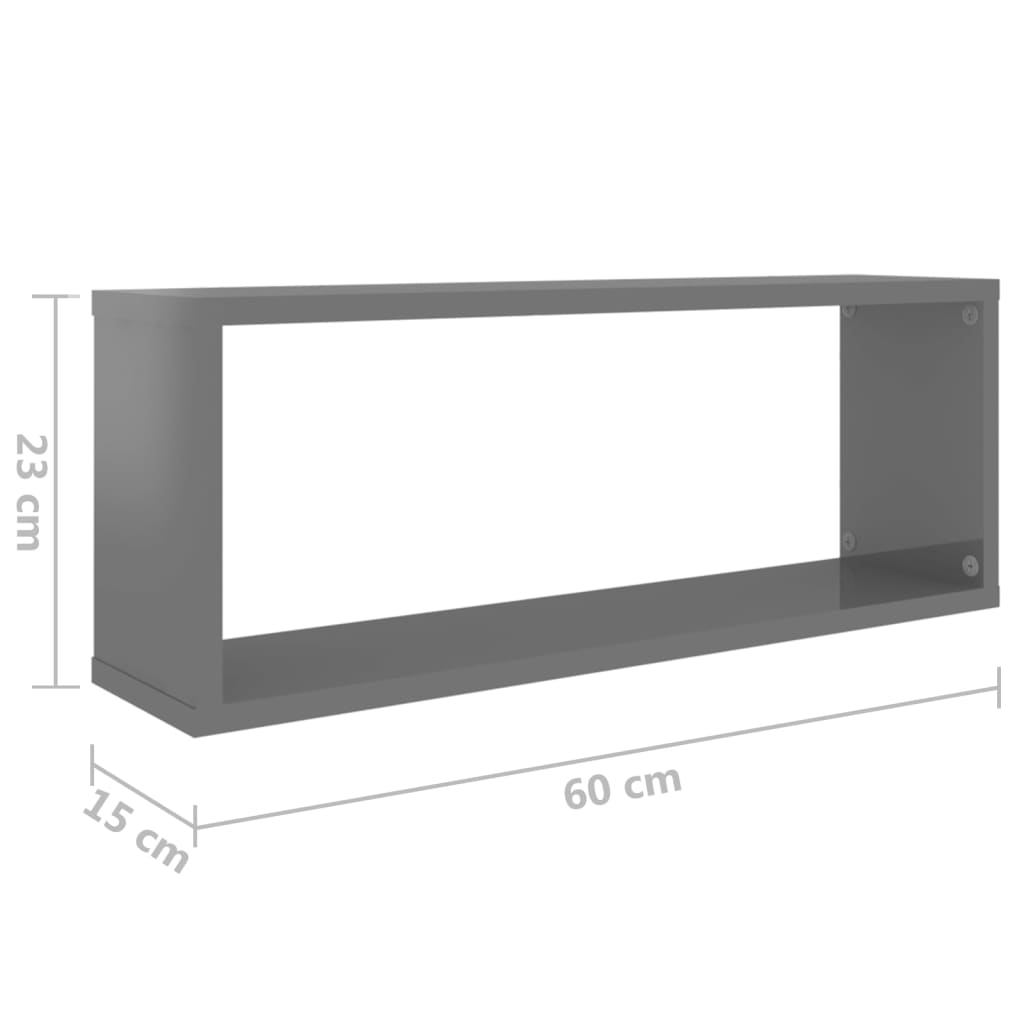 vidaXL Wall Cube Shelf 2 pcs High Gloss Grey 60x15x23 cm Engineered Wood