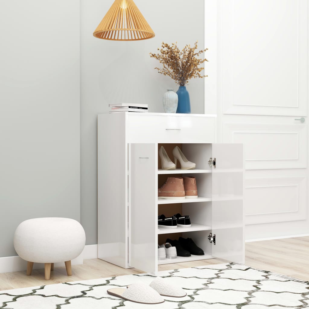 vidaXL Shoe Cabinet High Gloss White 60x35x84 cm Engineered Wood