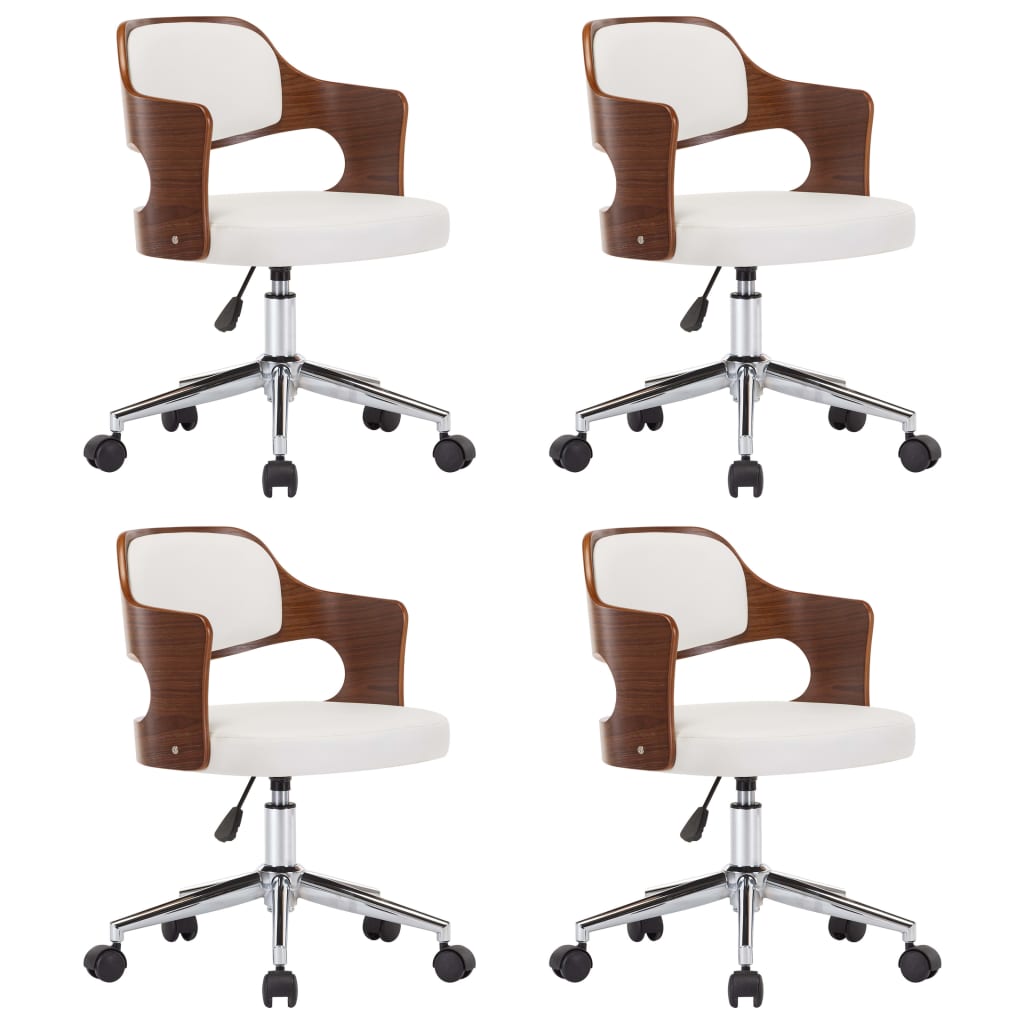 vidaXL Swivel Dining Chairs 4 pcs White Bent Wood and Faux Leather