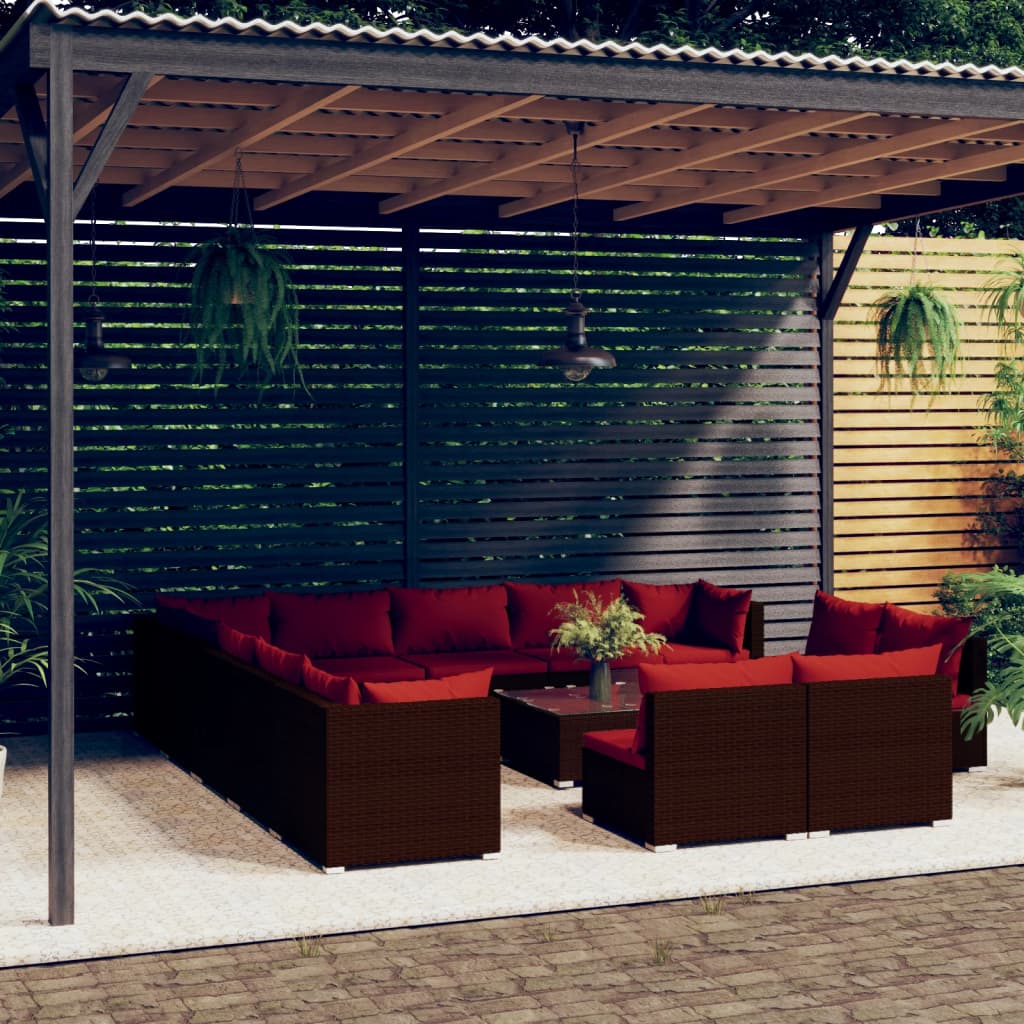 vidaXL 14 Piece Garden Lounge Set with Cushions Brown Poly Rattan