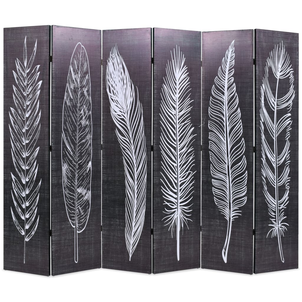 vidaXL Folding Room Divider 228x170 cm Feathers Black and White