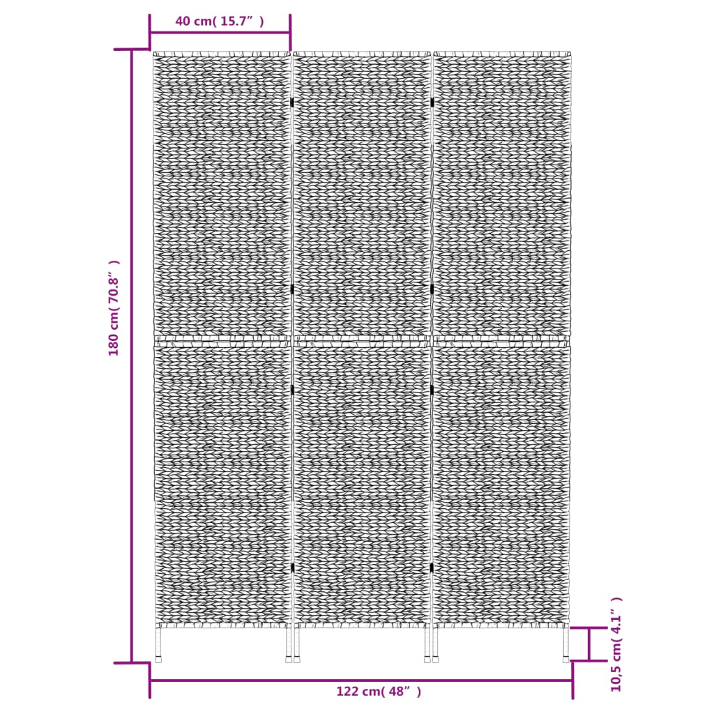 vidaXL Room Divider 3-Panel Brown 122x180 cm Water Hyacinth