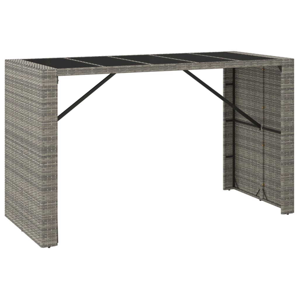 vidaXL Bar Table with Glass Top Grey 185x80x110 cm Poly Rattan