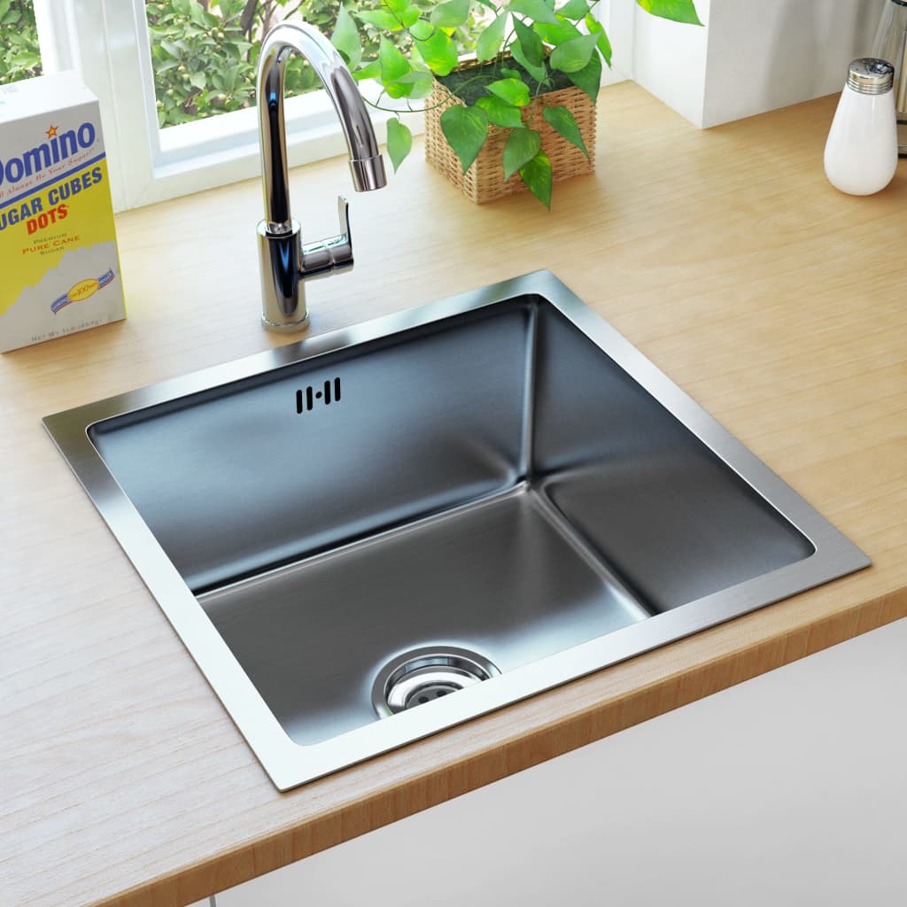 vidaXL Handmade Kitchen Sink with Overflow Hole Stainless Steel