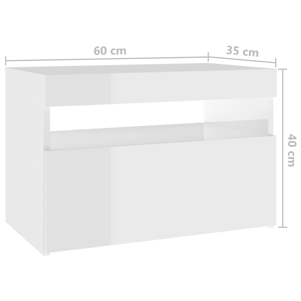 vidaXL Bedside Cabinet & LED Lights High Gloss White 60x35x40 cm