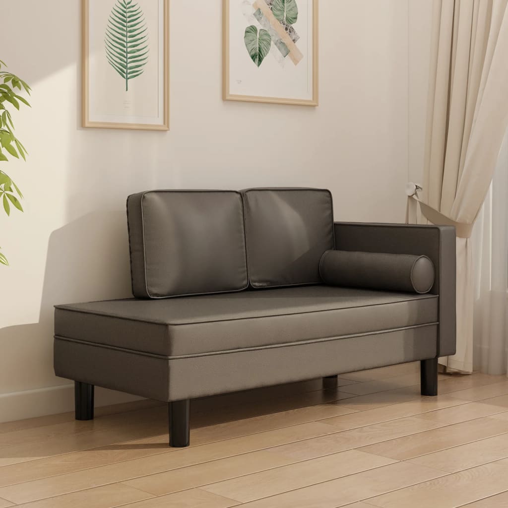 vidaXL Chaise Lounge with Cushions and Bolster Grey Faux Leather