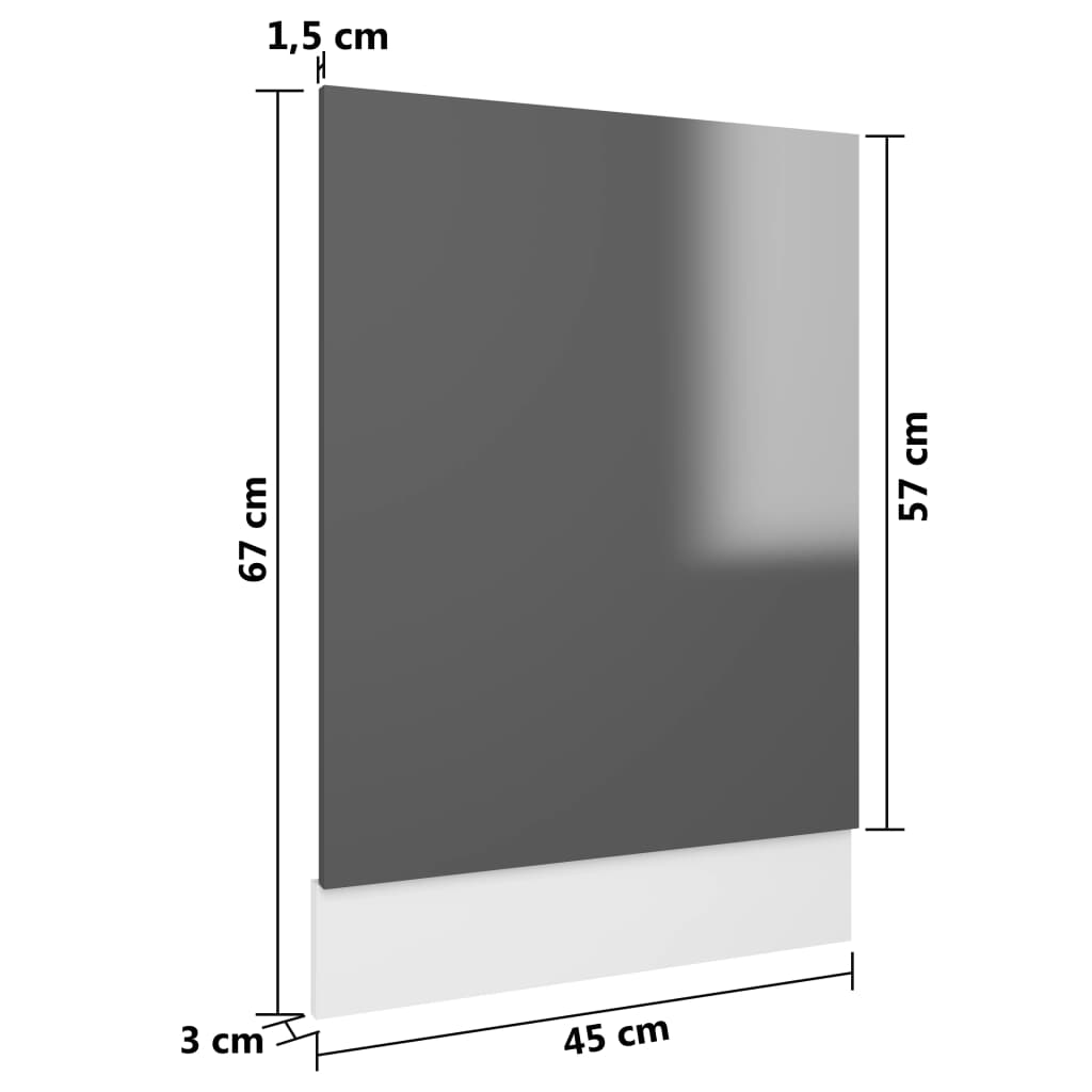 vidaXL Dishwasher Panel High Gloss Grey 45x3x67 cm Engineered Wood