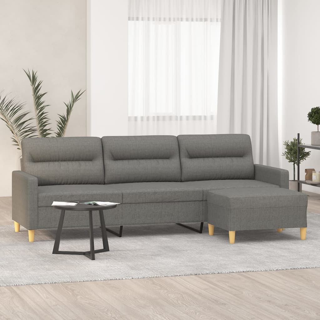 vidaXL 3-Seater Sofa with Footstool Dark Grey 210 cm Fabric
