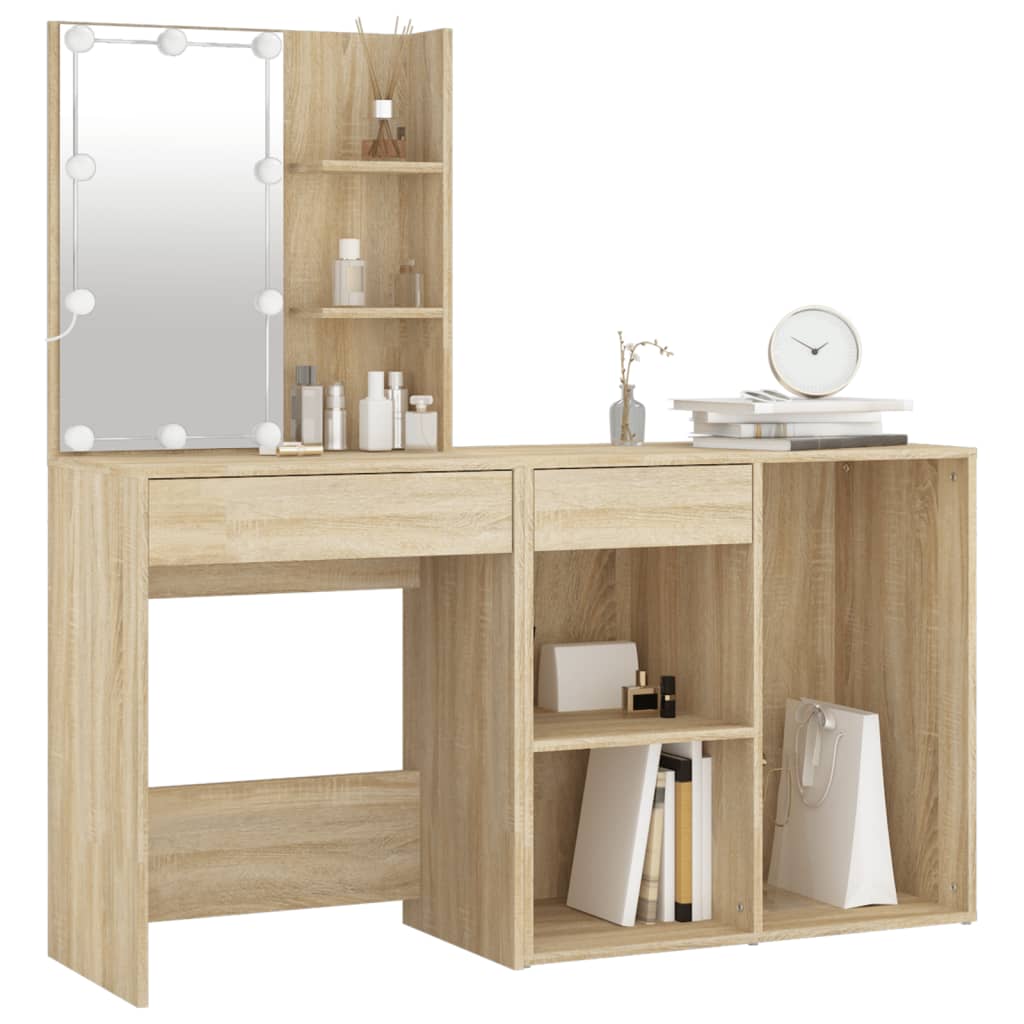 vidaXL LED Dressing Table with Cabinet Sonoma Oak Engineered Wood
