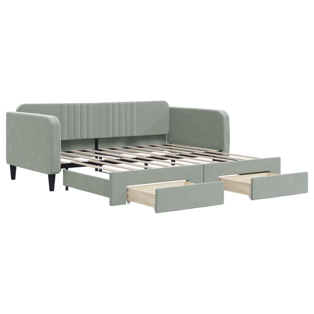 vidaXL Daybed with Trundle and Drawers Light Grey 92x187 cm Single Size Velvet