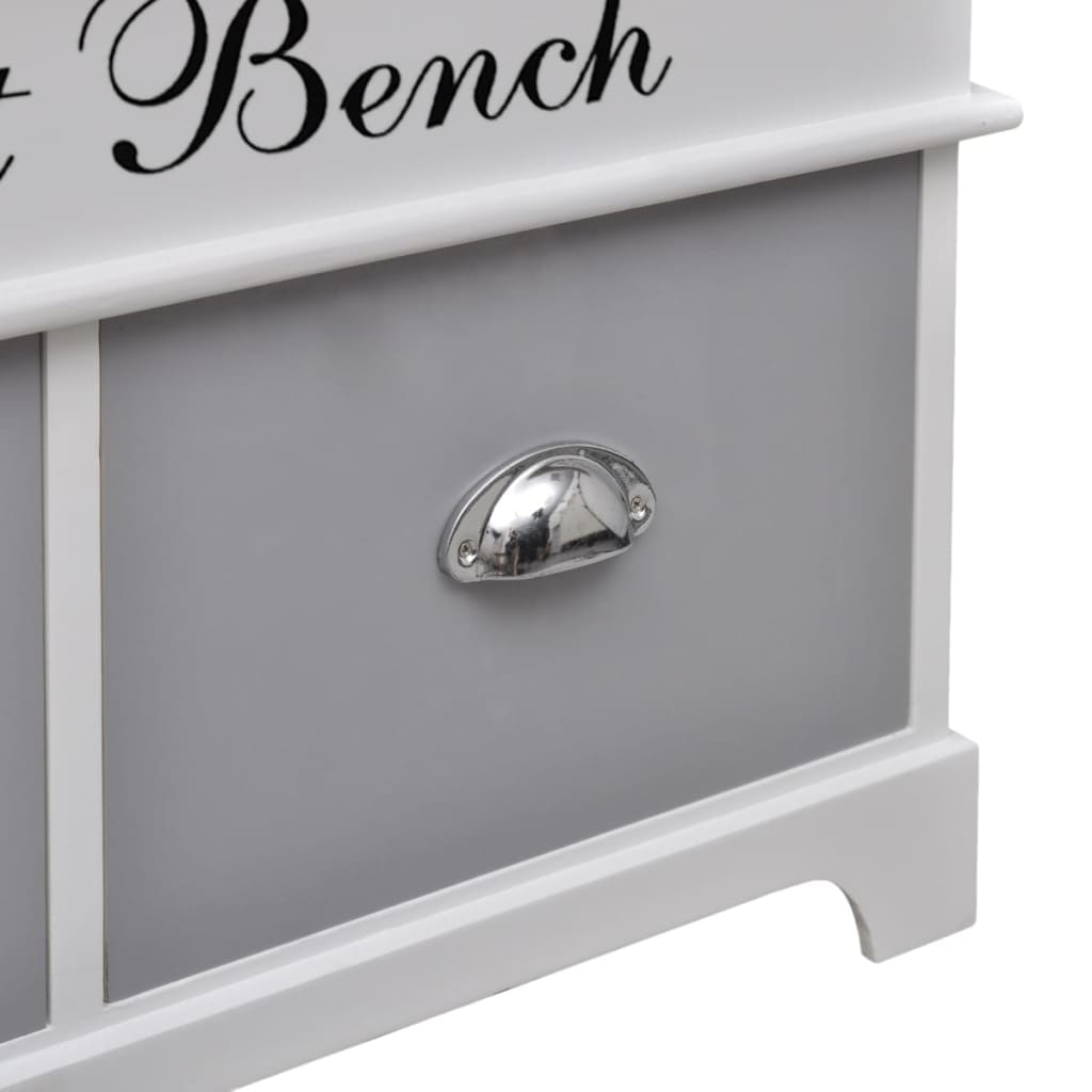 White Storage & Entryway Bench with Grey Cushion Top 2 Drawer