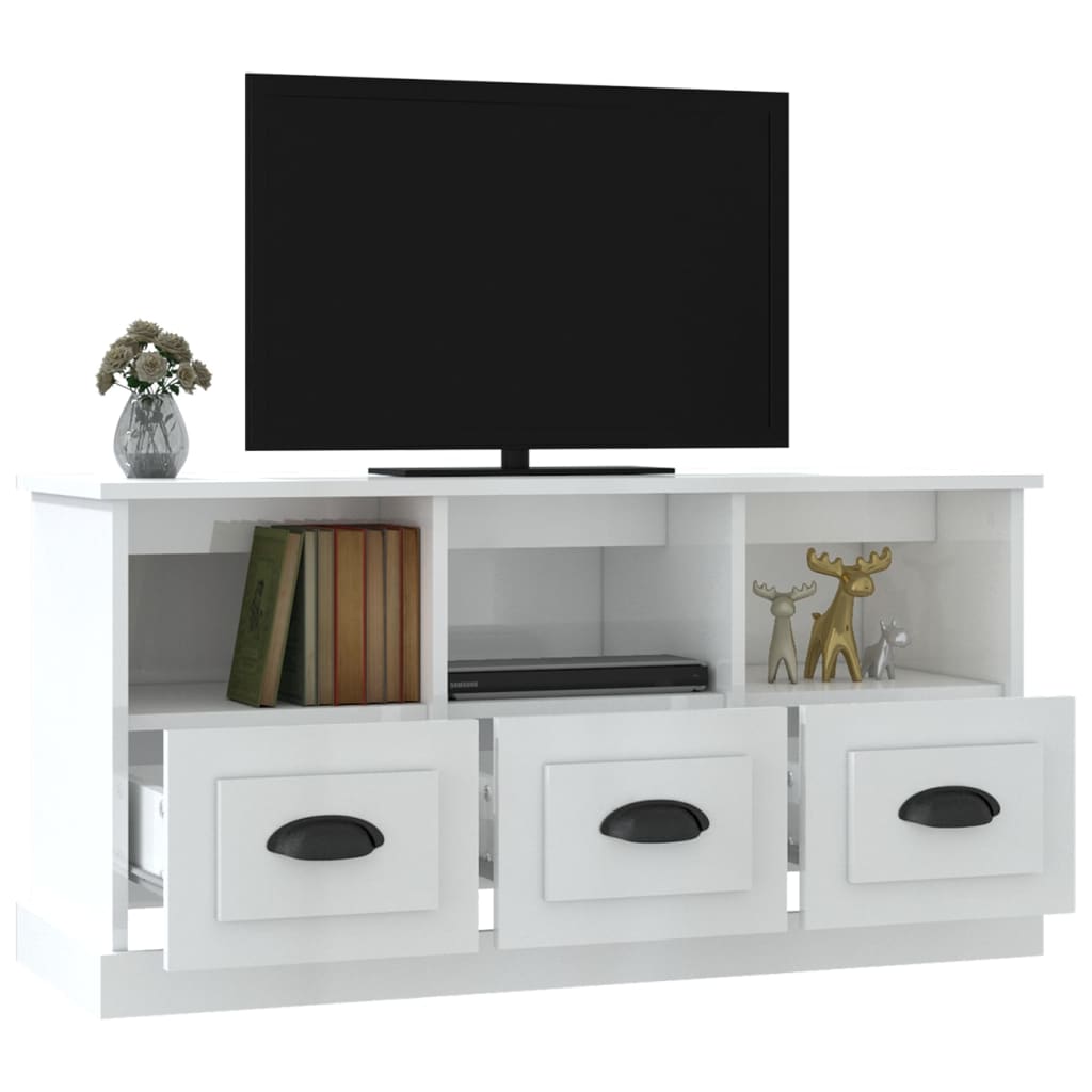 vidaXL TV Cabinet High Gloss White 100x35x50 cm Engineered Wood