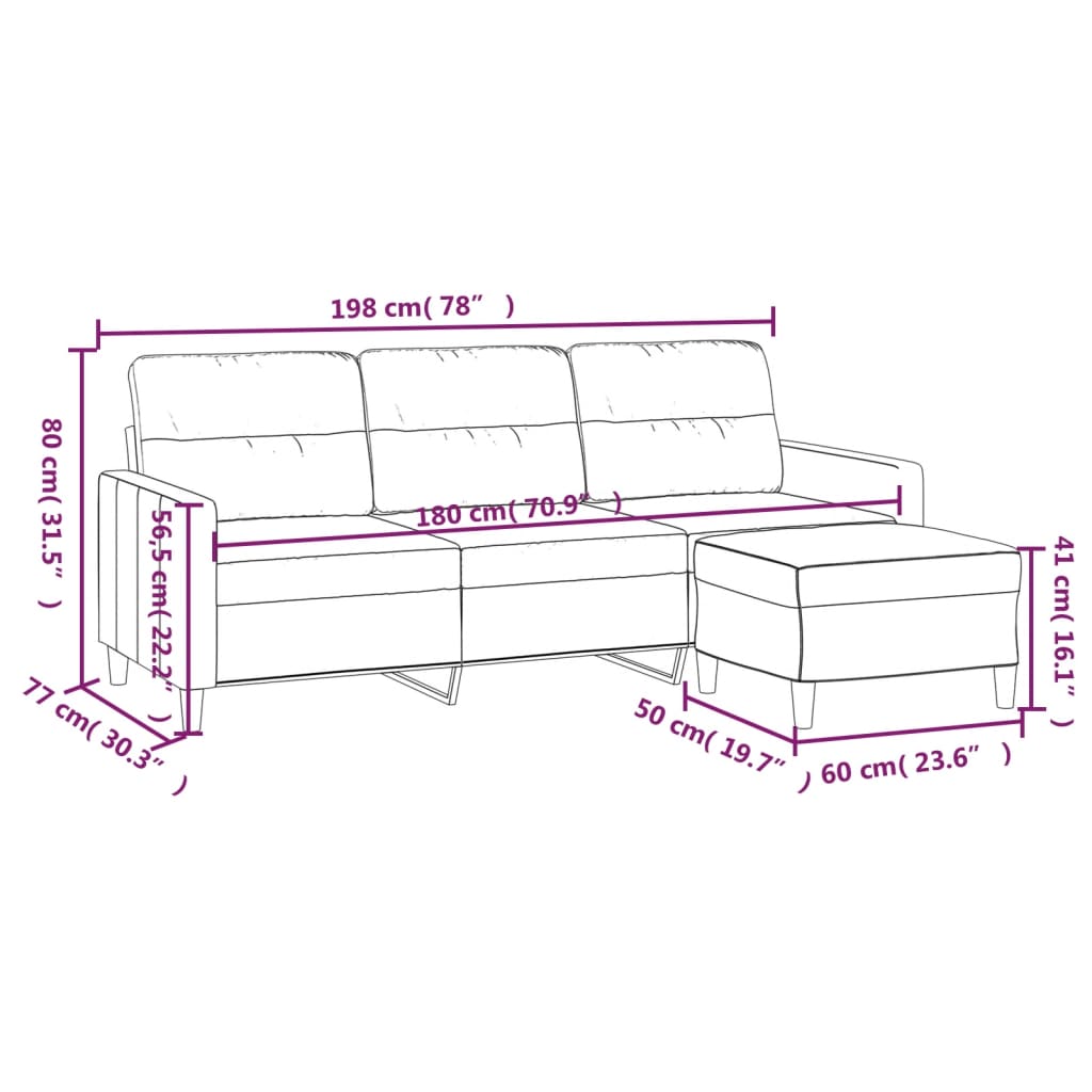 vidaXL 3-Seater Sofa with Footstool Dark Grey 180 cm Fabric