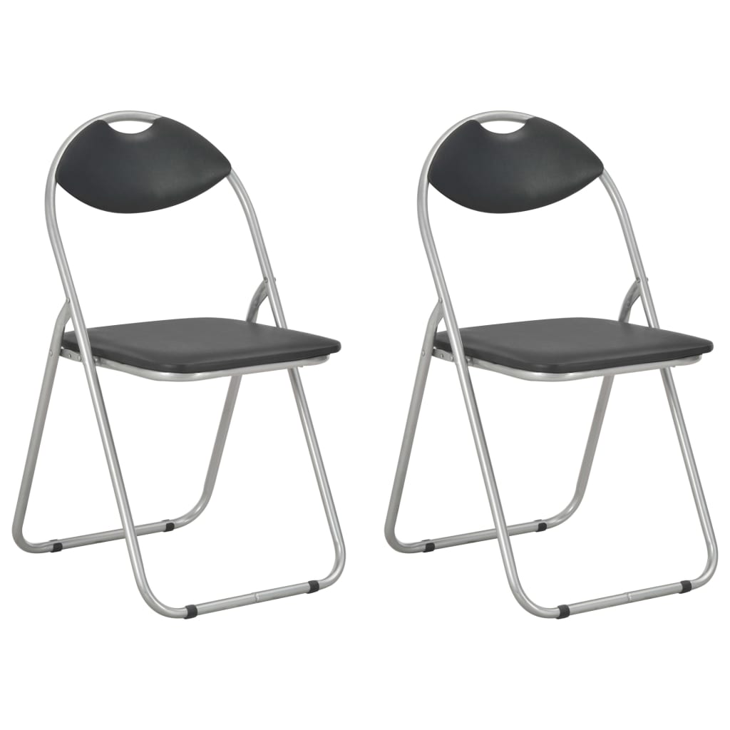vidaXL Folding Dining Chairs 2 pcs Black Faux Leather