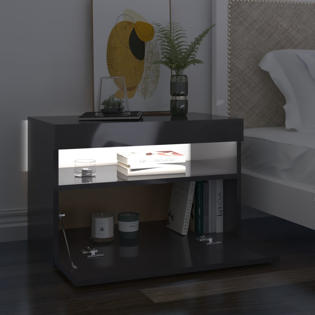 vidaXL Bedside Cabinet & LED Lights 2 pcs HIgh Gloss Grey 60x35x40 cm