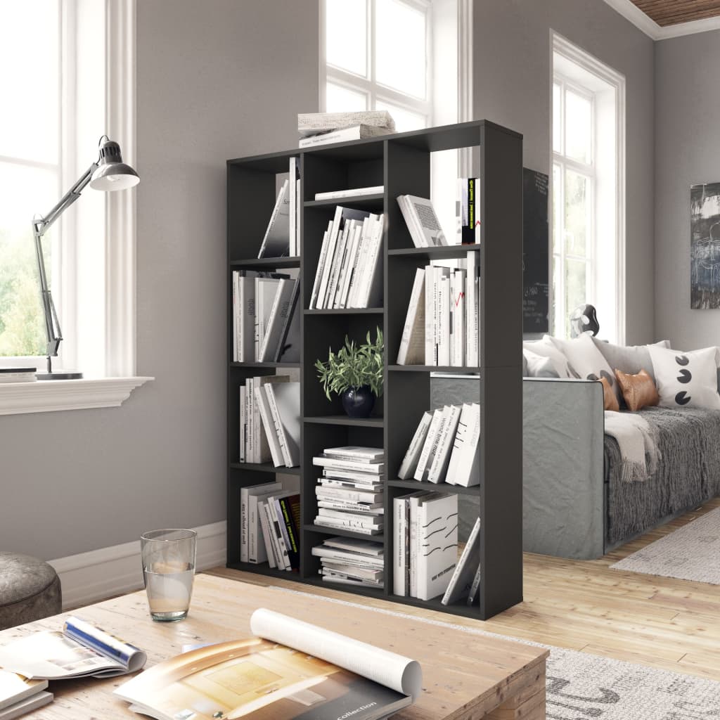 vidaXL Room Divider/Book Cabinet High Gloss Grey 100x24x140 cm Engineered Wood