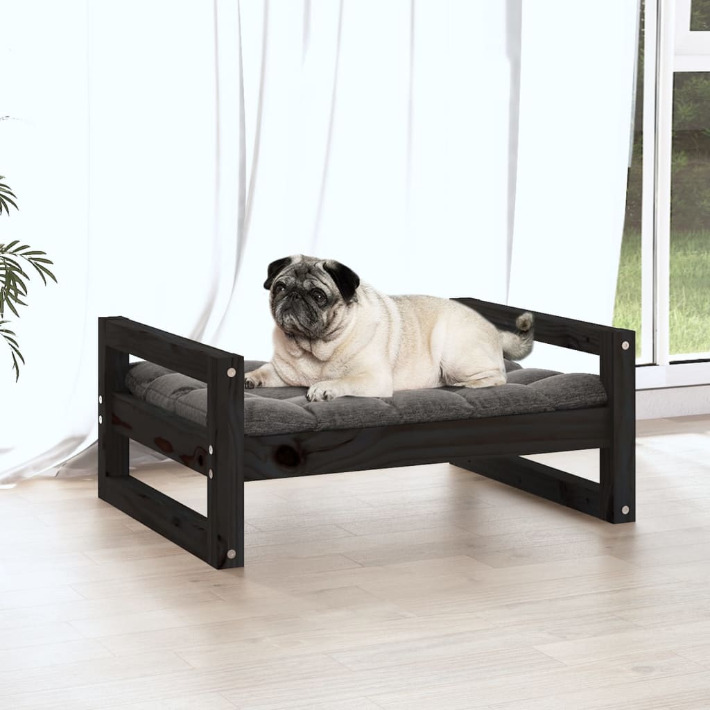 vidaXL Dog Bed Black 65.5x50.5x28 cm Solid Pine Wood
