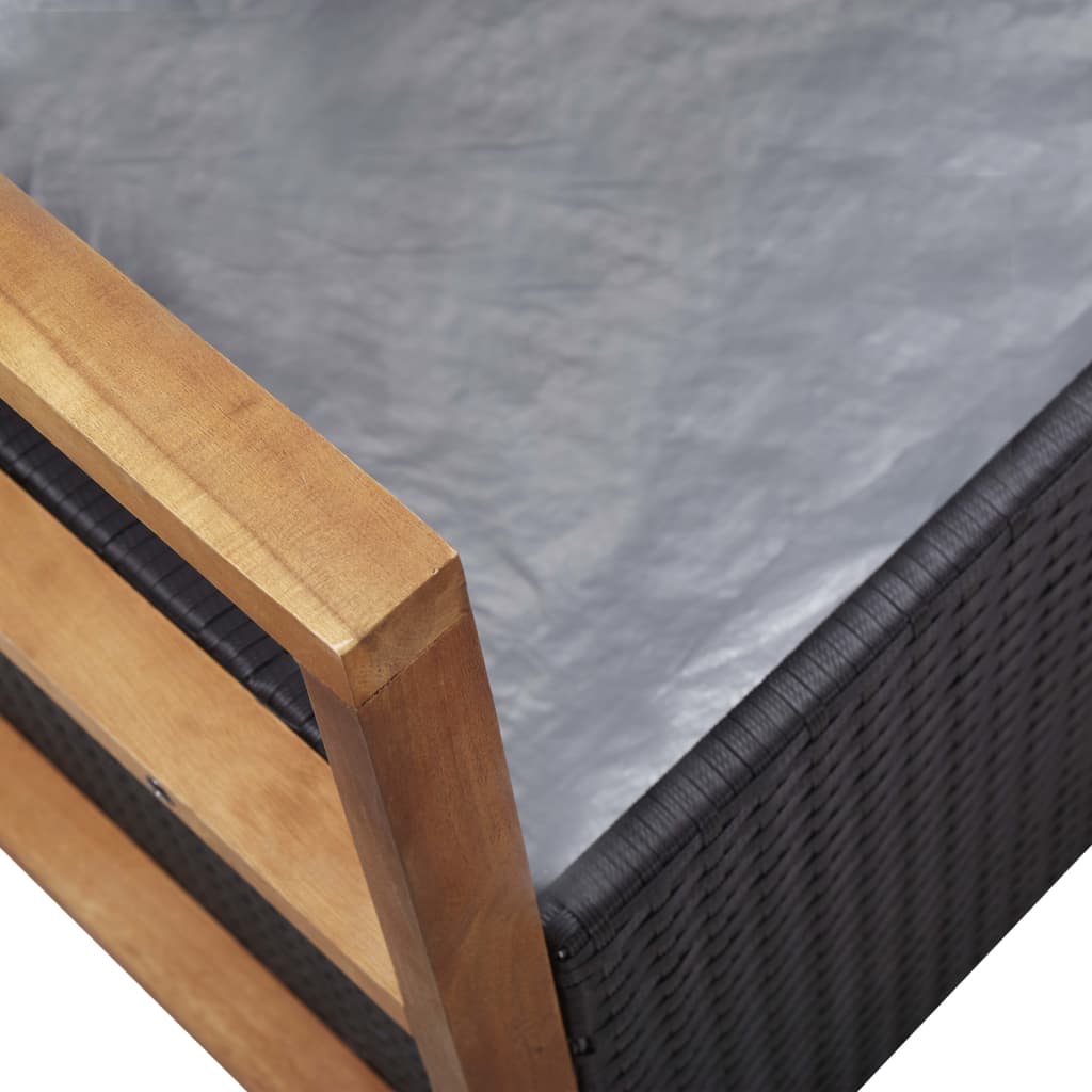 vidaXL Storage Bench 115 cm Poly Rattan and Solid Acacia Wood Black