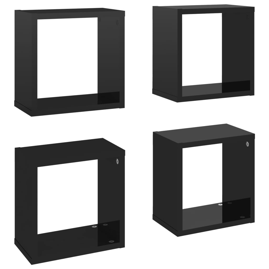 vidaXL Wall Cube Shelves 4 pcs High Gloss Black 26x15x26 cm