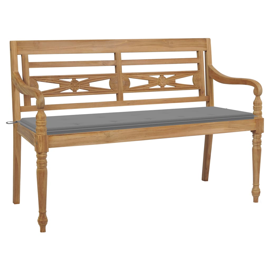 vidaXL Batavia Bench with Grey Cushion 150 cm Solid Teak Wood
