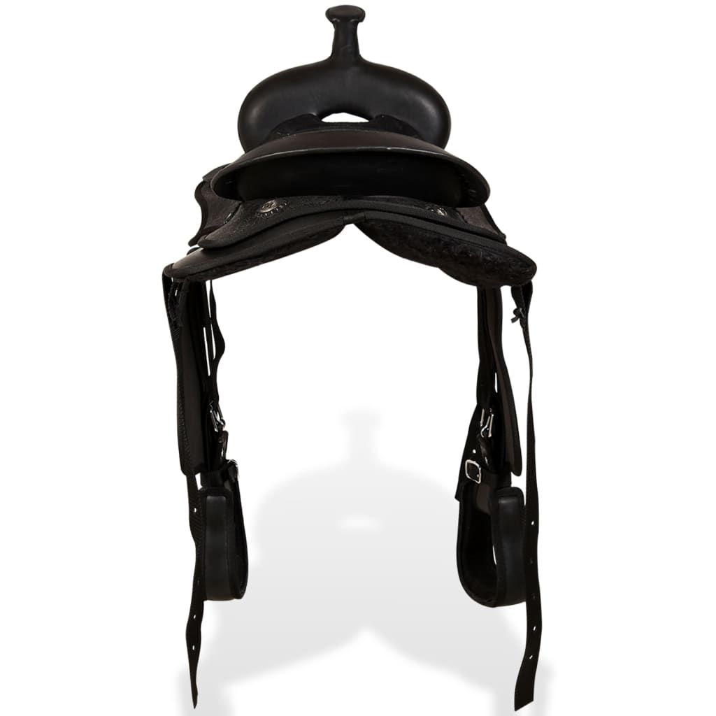 vidaXL Western Saddle. Headstall&Breast Collar Real Leather 12" Black
