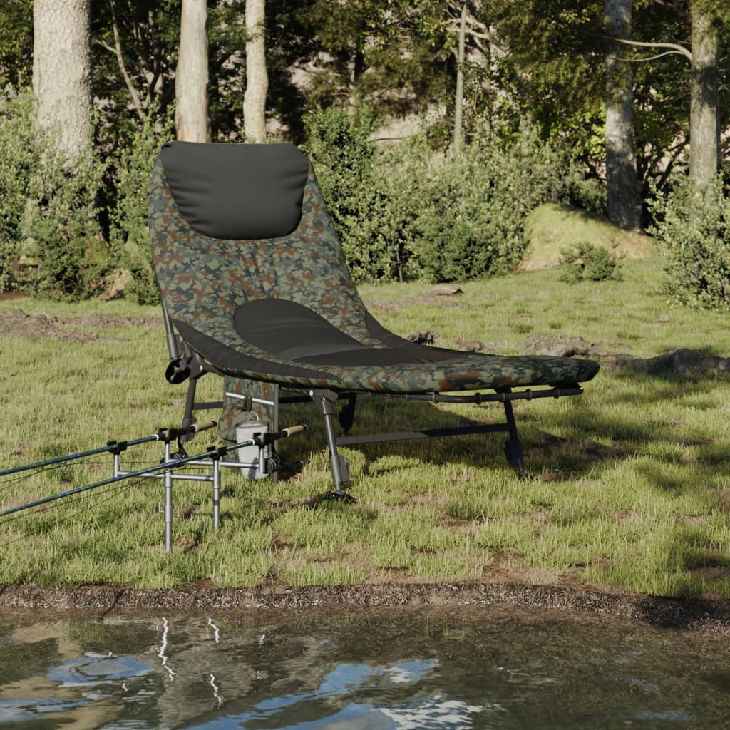 vidaXL Fishing Bed with Adjustable Mud Legs Foldable Camouflage