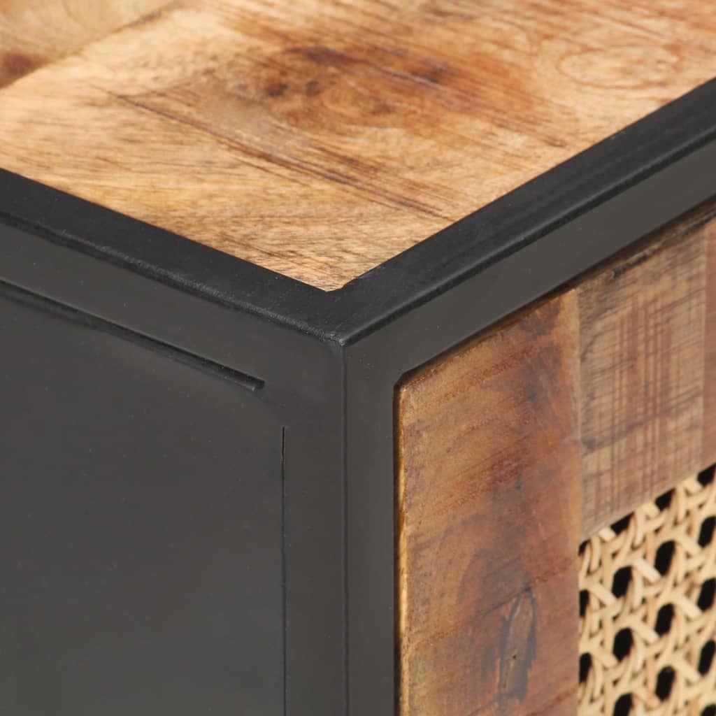 vidaXL Bedside Cabinet 40x30x50 cm Rough Mango Wood and Natural Cane