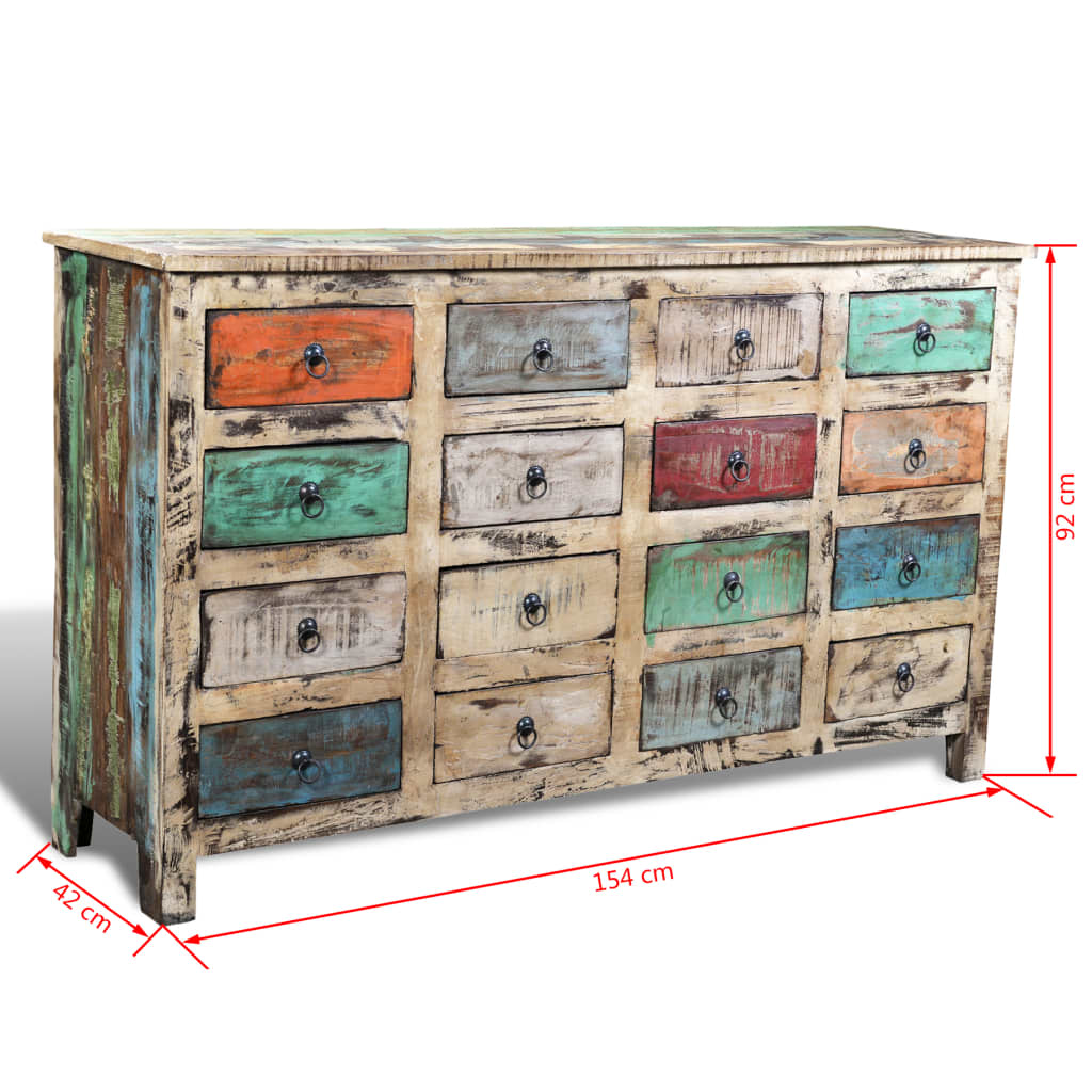 vidaXL Reclaimed Cabinet Solid Wood Multicolour with 16 Drawers