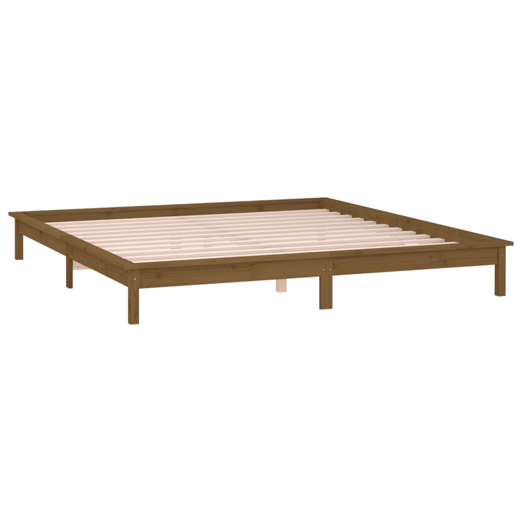 vidaXL LED Bed Frame Honey Brown 150x200 cm King Size Solid Wood